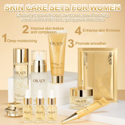 Anti-Aging Skin Care Set for Women 24K Gold Polypeptide Complete Day & Night Routine Peptide Face Care Kit Firming Brightening All Skin Types Luxury Gift Set