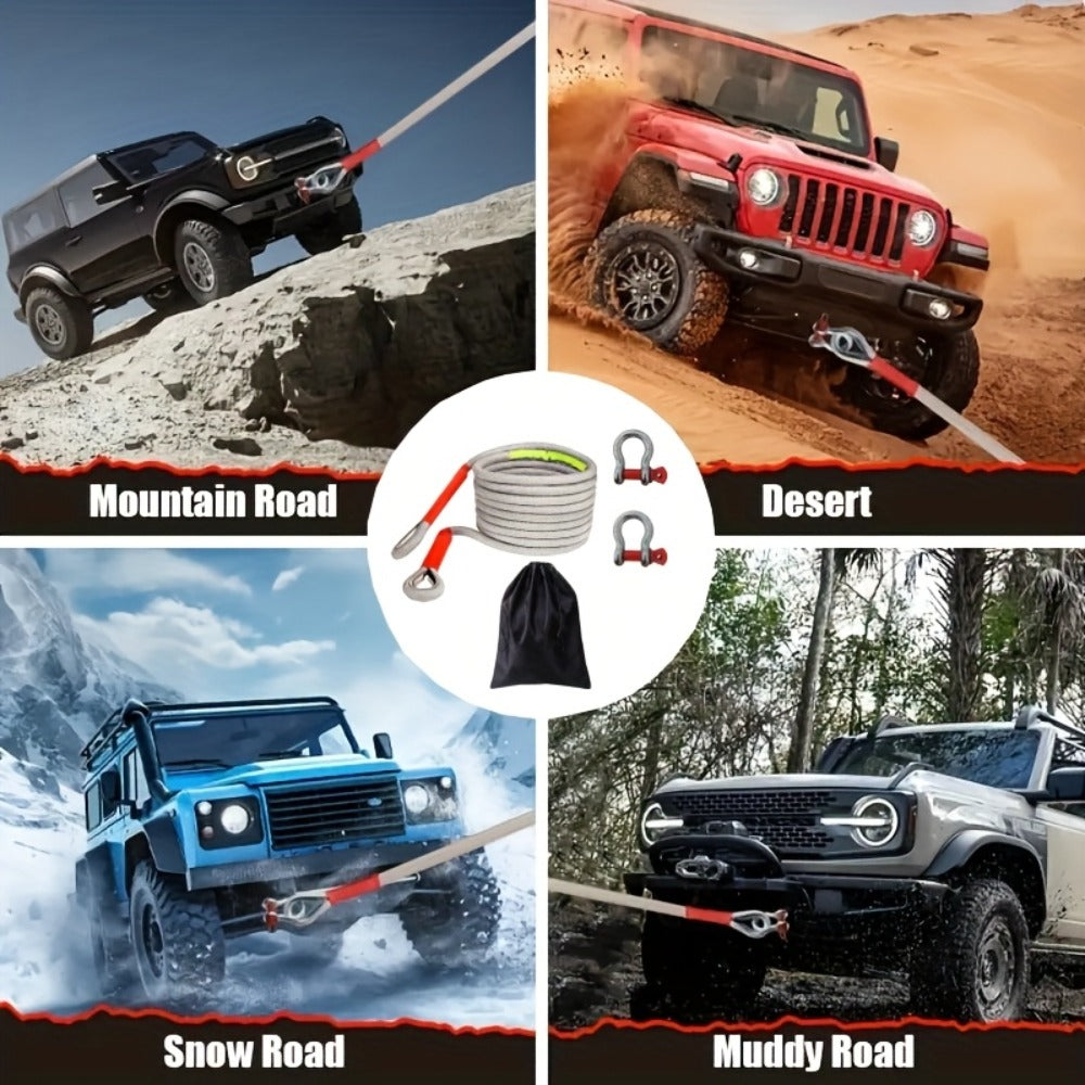 Heavy Duty Tow Rope & Hook Set 16FT - Off-Road Recovery Tow Strap with 2 Steel U-Hooks for SUV, Truck & 4x4 Vehicle Rescue