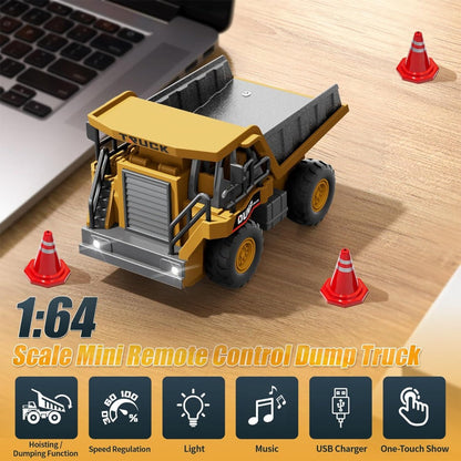 RC Construction Vehicle Toy Set 2.4GHz Remote Control Excavator Bulldozer Dump Truck Loader with Alloy Head LED Lights & Sounds – Engineering Toy for Boys Girls Kids Ages 6+ Birthday Christmas Gift