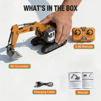 RC Excavator Toy for Kids Track Type 2.4GHz – 1200mAh Rechargeable Remote Control Construction Truck with Metal Shovel & LED Light, STEM Gift for Boys Ages 6 7 8 9 10 11 12 Birthday Christmas (Metal/Plastic/Mini)