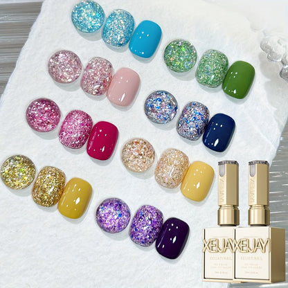 Glitter Gel Nail Polish 2-Color Set Candy Shimmer Soak Off UV LED – Photo Frame Bottle Nail Art Kit 0.51oz Each, Long Lasting Chip Resistant Sparkle for Salon & DIY Home Manicure