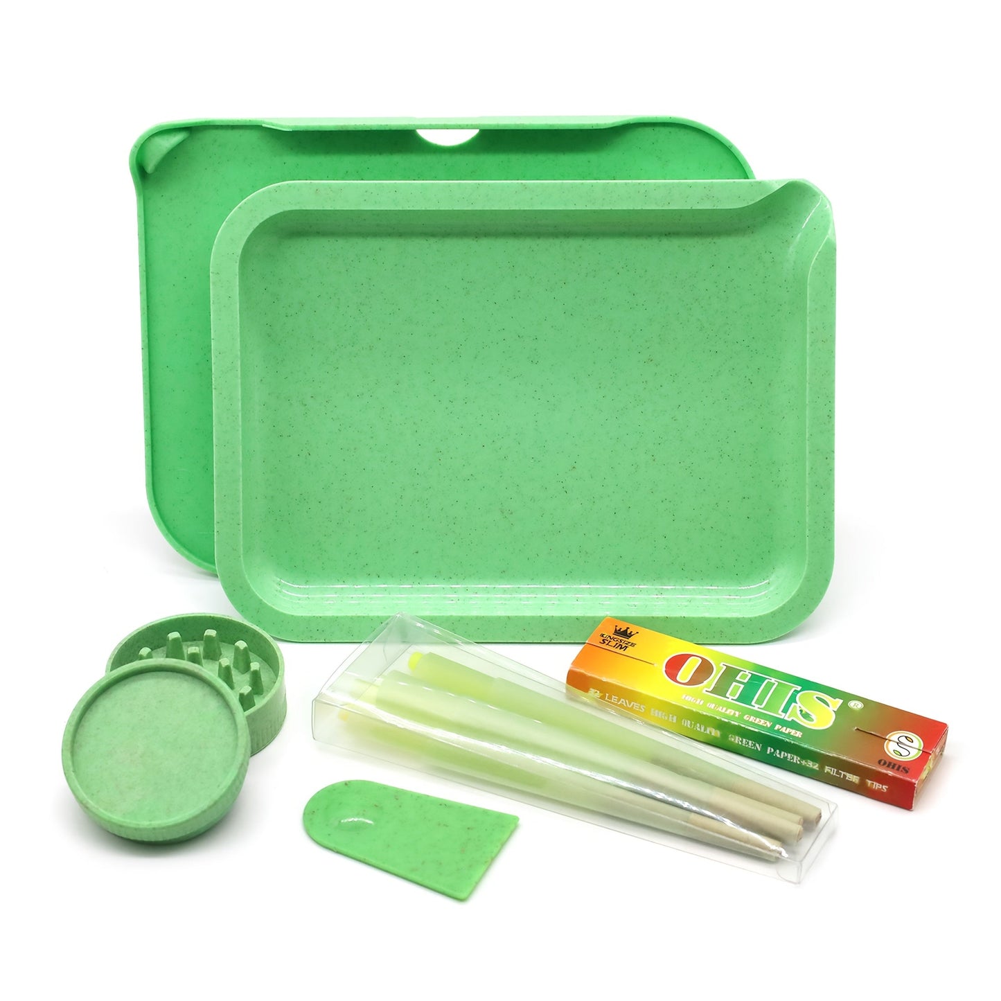 Smoking Set with Double-Layer Grinder, Rolling Paper, 8 Pre-Rolled Cones & Rolling Tray - Complete Starter Kit | 3 Colors | Gift Set
