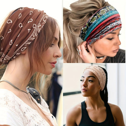 Floral Turban Headbands for Women 8 Pack Non-Slip Elastic Boho Knotted Wide Hair Wrap for Sports Yoga Running Workout Sweatband Moisture Wicking Fashion Hair Accessories Gift Set