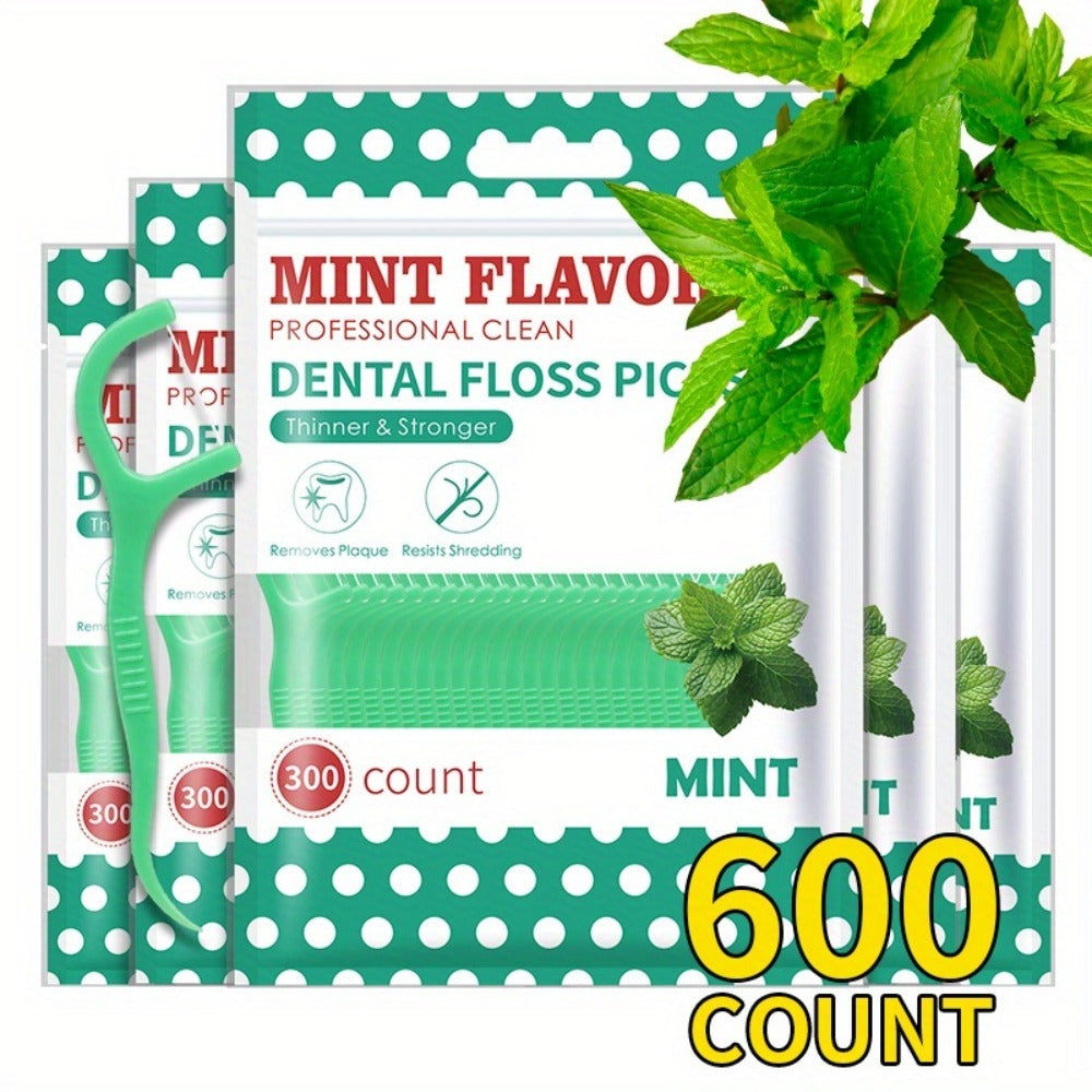 Mint Floss Picks 600 Count — Ultra-Fine Disposable Dental Floss Sticks, Interdental Cleaning, Plaque Removal, Fresh Breath, Portable Oral Care for Home, Travel & Family Daily Use
