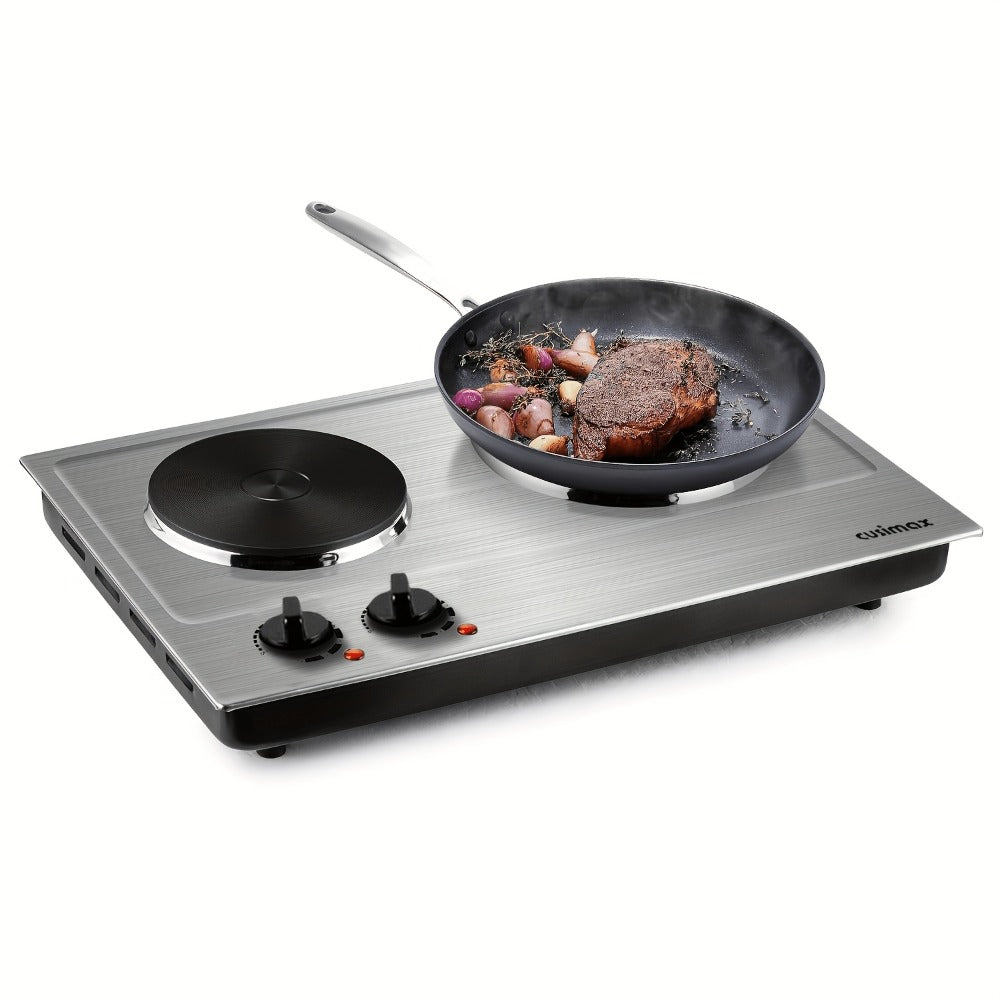 Hot Plate Electric Burner with Temperature Control – Dual Size Coil Burners 7.4in & 6.1in, Countertop Electric Stove for Daily Cooking, Dorm, Office & Travel, Multiple Colors Available