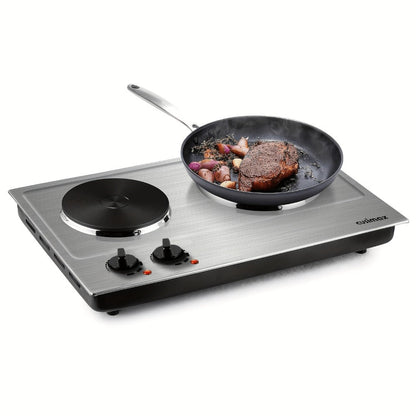 Hot Plate Electric Burner with Temperature Control – Dual Size Coil Burners 7.4in & 6.1in, Countertop Electric Stove for Daily Cooking, Dorm, Office & Travel, Multiple Colors Available