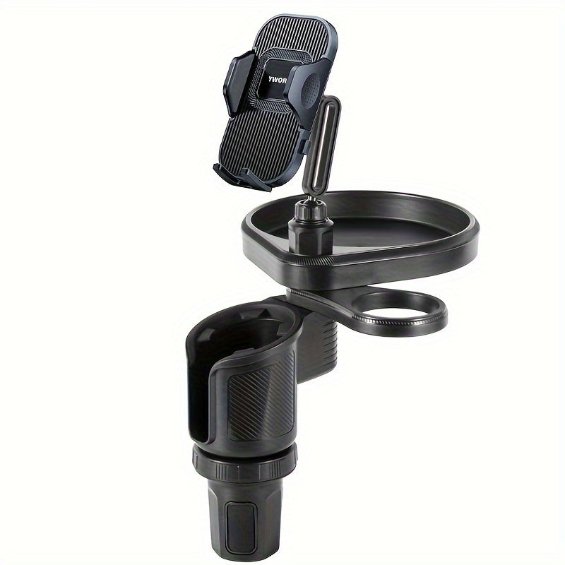 Car Cup Holder Expander 3-in-1 - Expandable Food Tray Table with Phone Mount for Road Trips, Universal Car Organizer for Eating & Drinks