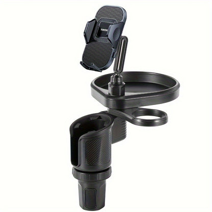 Car Cup Holder Expander 3-in-1 - Expandable Food Tray Table with Phone Mount for Road Trips, Universal Car Organizer for Eating & Drinks