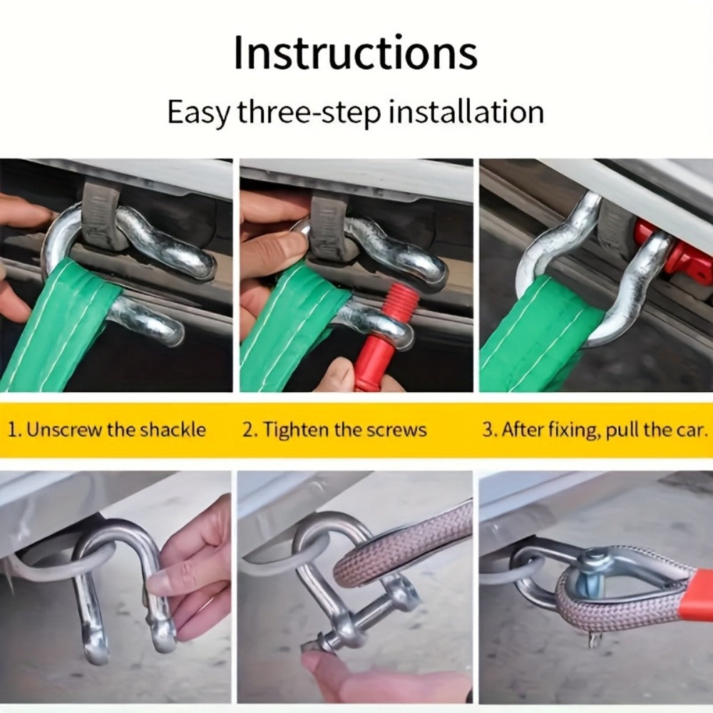 Heavy Duty Tow Rope & Hook Set 16FT - Off-Road Recovery Tow Strap with 2 Steel U-Hooks for SUV, Truck & 4x4 Vehicle Rescue