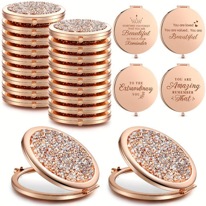 Rhinestone Pocket Mirror Bulk 16 Pieces - Inspirational Compact Mirror for Purse, Bridesmaid Gift, Wedding Party Favor, Magnifying Travel Mirror for Women Girls, Nurse Thank You Gift Set