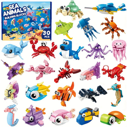 Ocean Mini Building Blocks 30-Pack Party Favors for Kids – Marine-Themed Mini Brick Sets for Birthday Goodie Bags, Classroom Prizes, Stocking Stuffers & Holiday Gifts for Boys & Girls