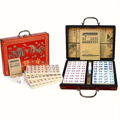 146-Tile Mahjong Set with Chinese Dragon Design - Classic Ivory Style, Durable Vinyl Case, Wind Indicator & Dice | Traditional Chinese Mahjong Game for Family Game Night | Best Gift for Adults