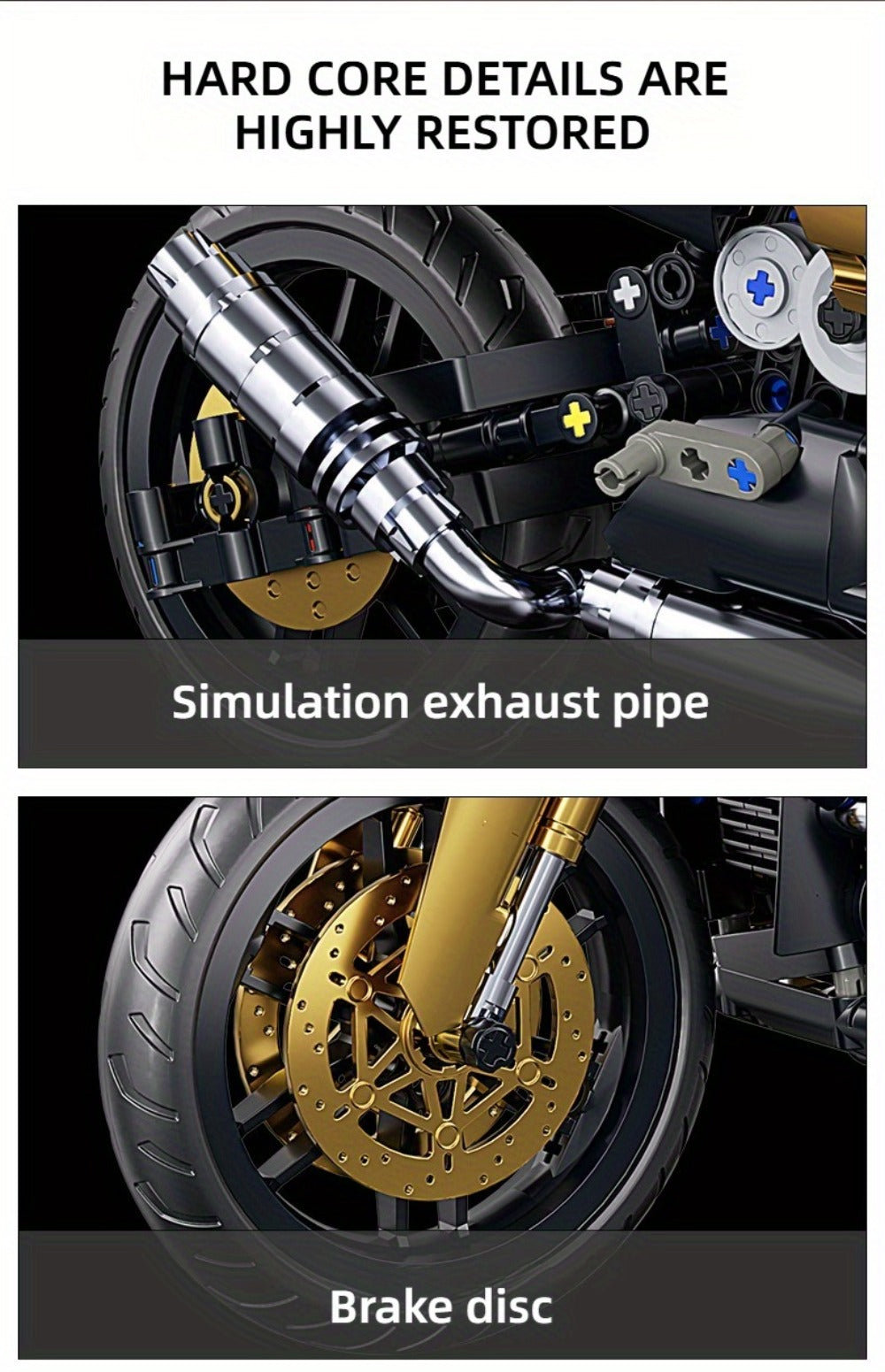 1000PCS Motorcycle Building Blocks 1:10 Scale DIY Black & Gold Motorbike Model Kit – Adult Collector Display Ornament, Exquisite Detail Assembly, Unique Gift for Men Motorcycle Enthusiasts Ages 14+