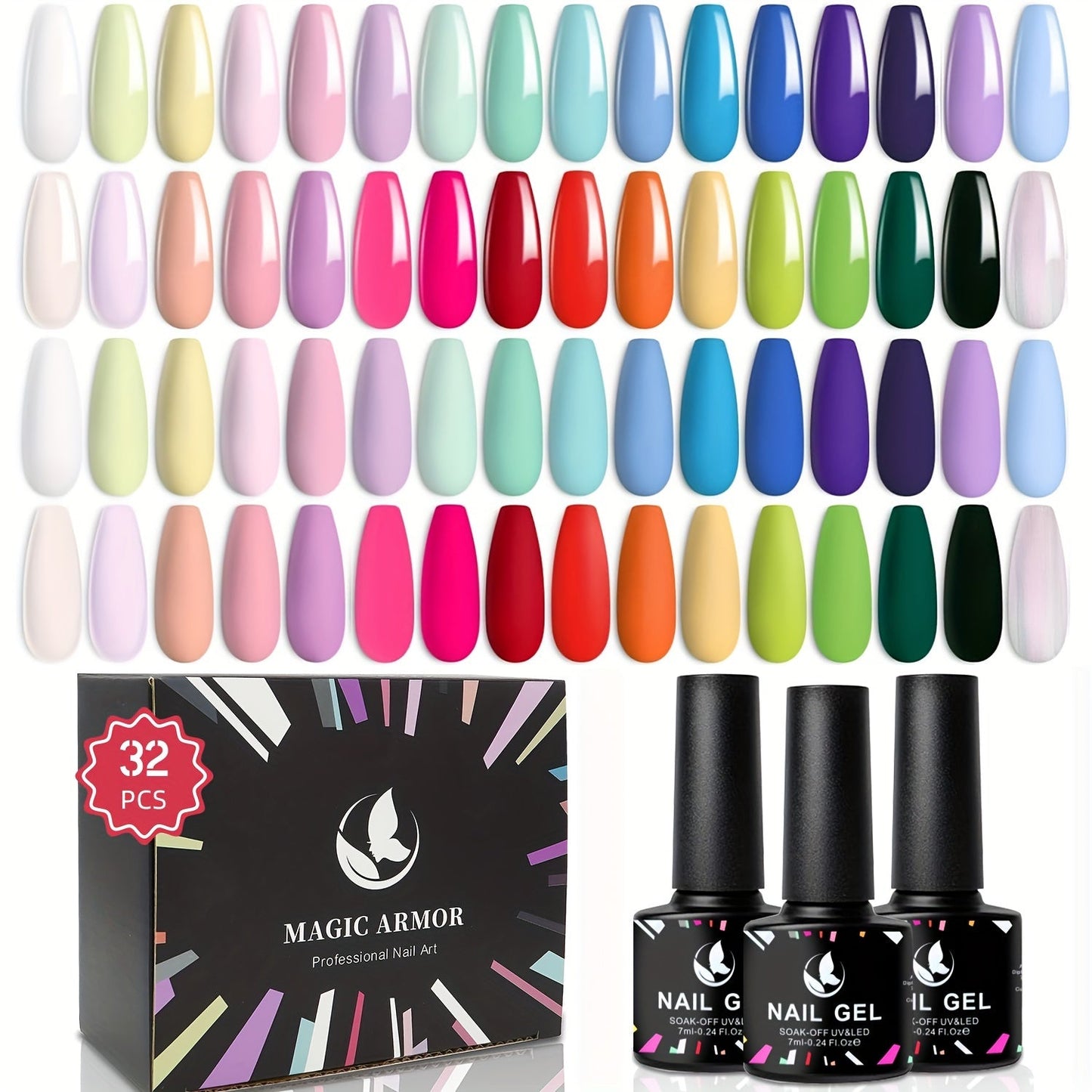 Pastel Gel Nail Polish Set 32 Colors Floral Rhapsody Series – Nude Gray Pink Blue Soak-Off UV/LED Curable, Four Seasons Manicure Starter Kit for Women Salon & Home Nail Art Gift