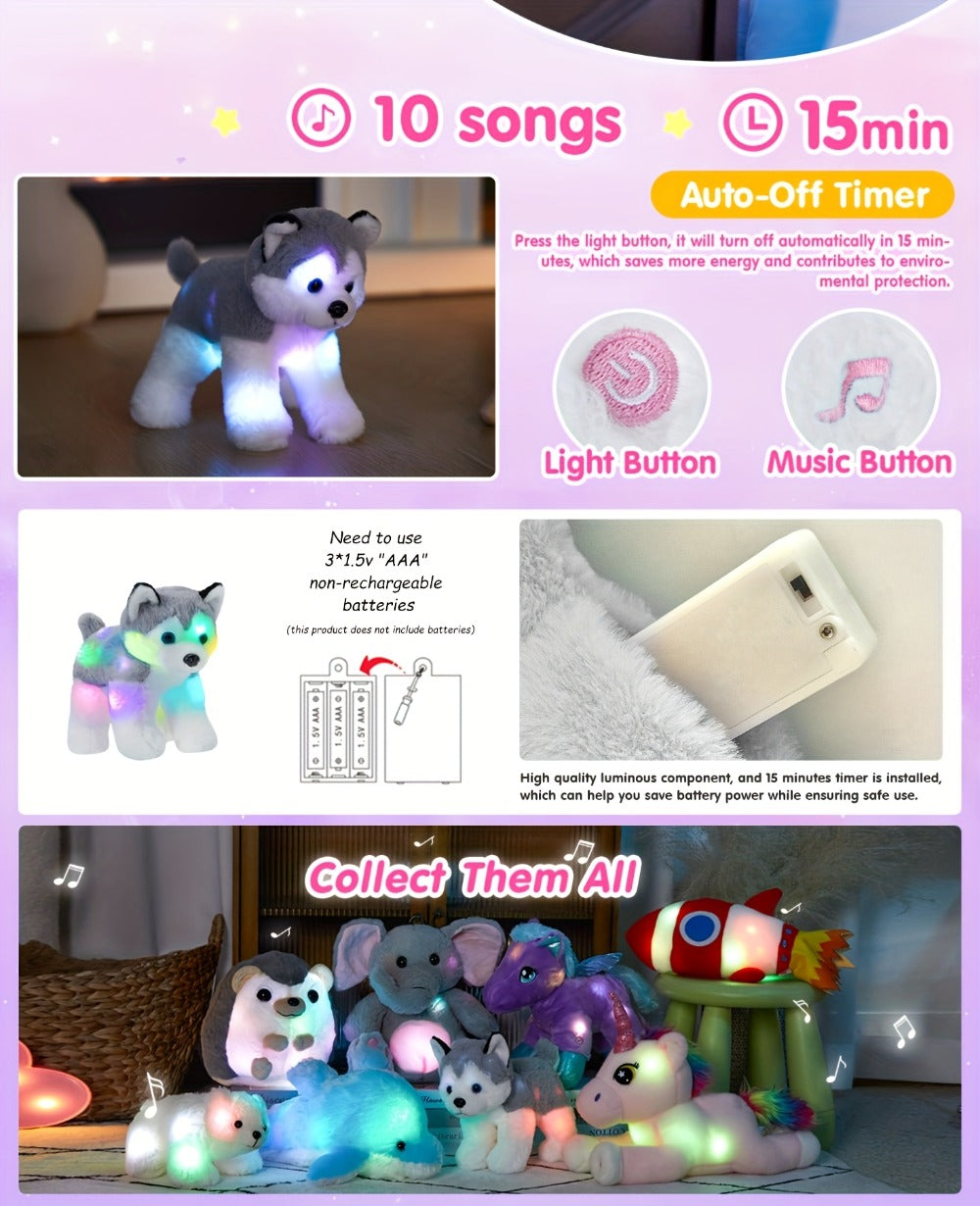 Musical Glowing Husky Puppy Plush Toy 12 Inch – Soft Dog Stuffed Animal with Light-Up Night Light & Lullaby Music, Cozy Bedtime Gift for Toddlers Kids Boys Girls Birthday Valentine Christmas