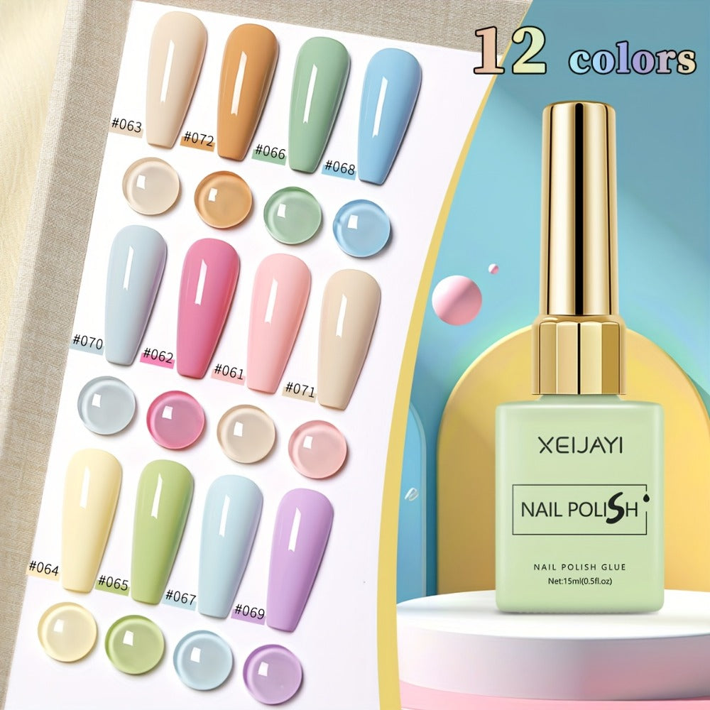 Gel Nail Polish Set 12 Colors Candy Macaroon – Bright Multicolor Semi Permanent Soak Off UV LED Nail Art Kit for Salon & DIY Spring Summer Manicure 0.51oz Each