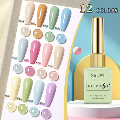 Gel Nail Polish Set 12 Colors Candy Macaroon – Bright Multicolor Semi Permanent Soak Off UV LED Nail Art Kit for Salon & DIY Spring Summer Manicure 0.51oz Each
