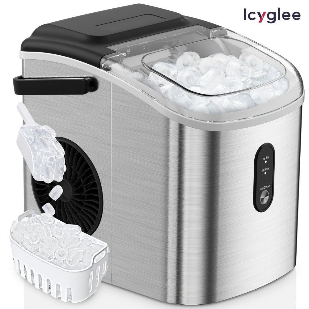 Portable Ice Maker Countertop – Bullet Ice Machine 26-29 Lbs Daily, 9 Ice Cubes in 6 Mins, Self-Cleaning, Quiet Under 45dB, with Handle, Basket & Scoop, for Home, Kitchen, Camping & RV
