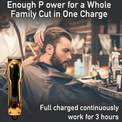 Electric Hair Clipper Set with Limit Comb — Barber-Grade Professional Trimmer, Long-Lasting Rechargeable Battery, Home & Travel Haircut Kit, Gift for Dad, Silver & Golden