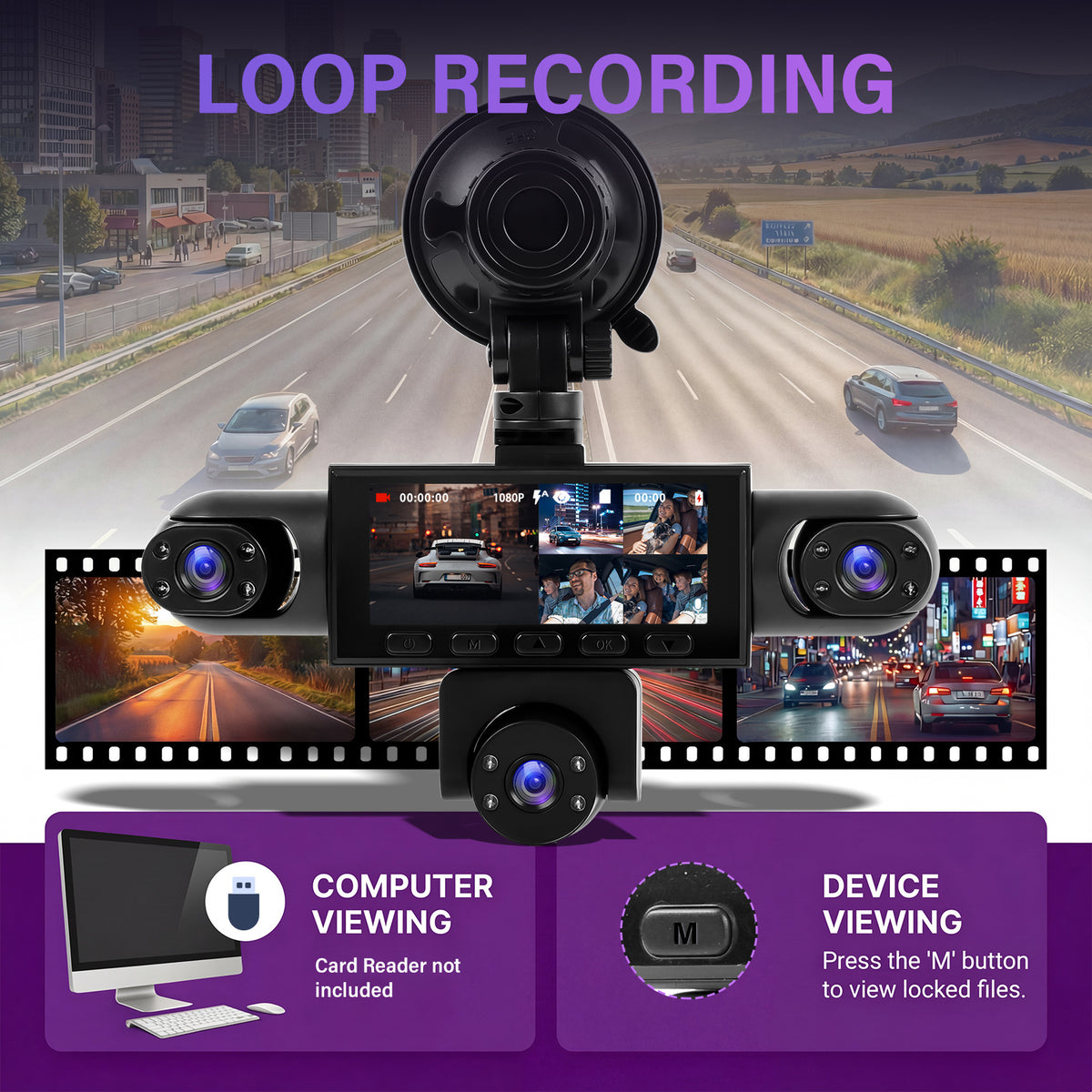 NAVITROEY 4/5Lens 1080P 360° Panoramic Dash Cam Set, 1080P Front+720P Full Coverage Rear/Left/Right/Inside, FIVE-Screen Split Display, Super Night Vision, WDR, G-Sensor, Loop Recording-Car Accessories/Car Dashcam, 64GB Memory Card.
