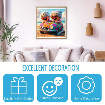 Irregular Shaped Wooden Jigsaw Puzzle Happy Old Lady – Unique Animal Shape Wood Puzzle for Adults, Whimsical Modern Art Home Decor, Special Birthday Christmas Holiday Gift for Women Friends Family (S & L Sizes)