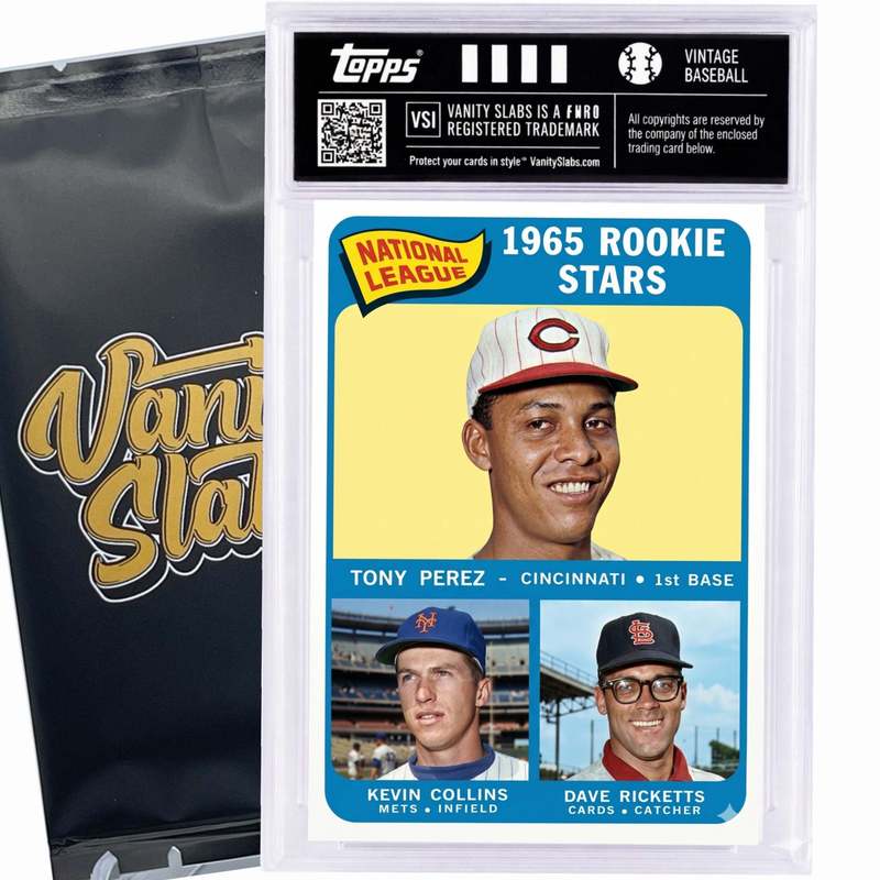 Vintage Baseball Card Mystery Slab 1965 Topps – 1 Random Authentic Card Encased in Vanity Slab | 598-Card Set Chase | Mickey Mantle, Willie Mays & Hall of Famers Possible | Collector Gift