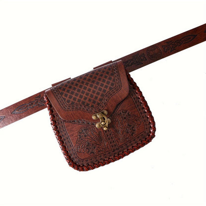 Dragon Embossed Faux Leather Waist Bag – Medieval Viking Norse Style Belt Pouch, Coin Purse Hip Bag for Renaissance Faire, Cosplay, LARP, Outdoor & Daily Use, Gift for Men Women, Black & Brown