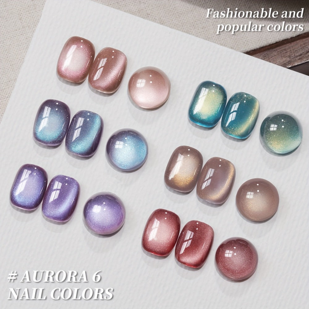 Magnetic Cat Eye Gel Nail Polish Set 6 Colors Aurora Dopamine Bubble Summer - Color Shifting Shiny Luster Soak-Off UV LED Salon Quality Nail Art Kit for Women Spring Summer Trending Shades
