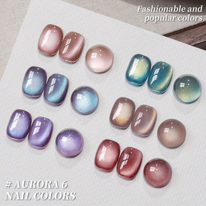 Magnetic Cat Eye Gel Nail Polish Set 6 Colors Aurora Dopamine Bubble Summer - Color Shifting Shiny Luster Soak-Off UV LED Salon Quality Nail Art Kit for Women Spring Summer Trending Shades