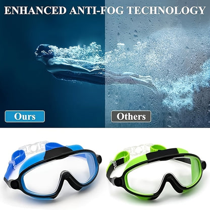 HD Swim Goggles Set 2-Pack – Anti-Fog, Leak-Proof Silicone, Includes Earplugs & Nose Clips | Adjustable Fit for Beginner & Training