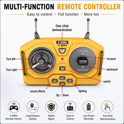 RC Bulldozer 9-Channel 2.4GHz Remote Control – Multifunctional Engineering Vehicle Toy with Alloy Metal Cover | Indoor Outdoor RC Construction Toy, Birthday & Christmas Gift for Boys Ages 6+