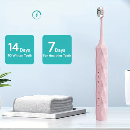 Sonic Electric Toothbrush IPX8 Waterproof – USB Rechargeable, Smart Timer, Metal Handle, 5 Replacement Brush Heads, Soft Bristles for Adults Men & Women – Black & Blue