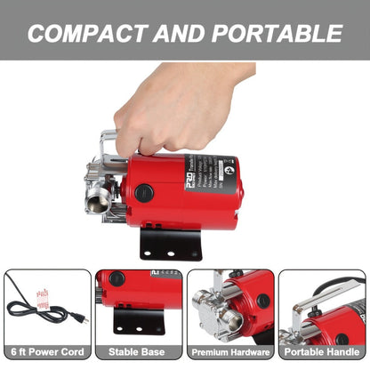 Portable Electric Water Pump 330 GPH – 1/10 HP 120V Heavy Duty Utility Pump with Hose, High-Flow Water Transfer Pump for Pool Drain, Flood Removal, Sump, Aquarium & Household Water Transfer (AC)