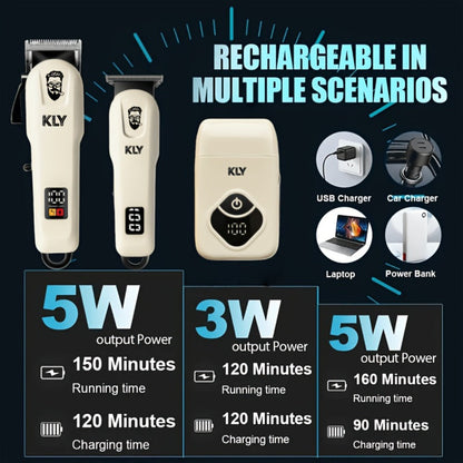USB Rechargeable Hair Clipper for Men with LCD Display — Professional Large-Capacity Battery Clipper, Reinforced White Design, Home Salon & Travel Essential, Gift for Dad & Son