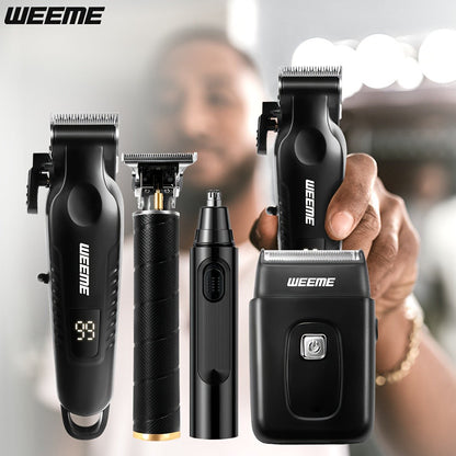 Mens Grooming Kit with Nose Hair Trimmer Electric Shaver WEEME 826 USB Rechargeable LCD Display - Complete Shaving Trimming Set Gift for Dad Brother Son Birthday Holiday