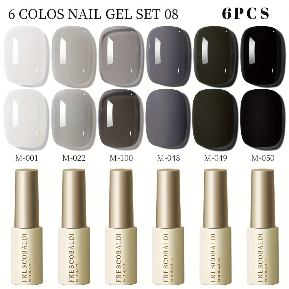 Solid Color Gel Nail Polish Set 6pcs Self-Leveling Soak-Off UV LED High Gloss Chip-Resistant – Popular Salon Shades for Daily Manicure, 8 Color Palettes Available, Nail Art Gift for Women