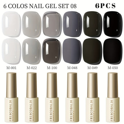 Solid Color Gel Nail Polish Set 6pcs Self-Leveling Soak-Off UV LED High Gloss Chip-Resistant – Popular Salon Shades for Daily Manicure, 8 Color Palettes Available, Nail Art Gift for Women