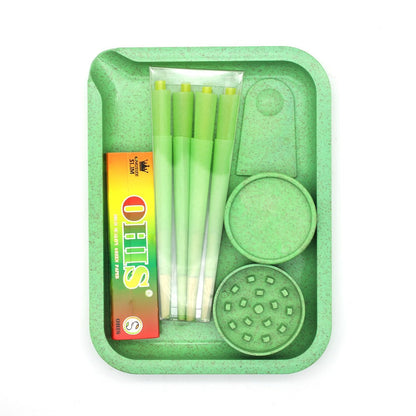 Smoking Set with Double-Layer Grinder, Rolling Paper, 8 Pre-Rolled Cones & Rolling Tray - Complete Starter Kit | 3 Colors | Gift Set