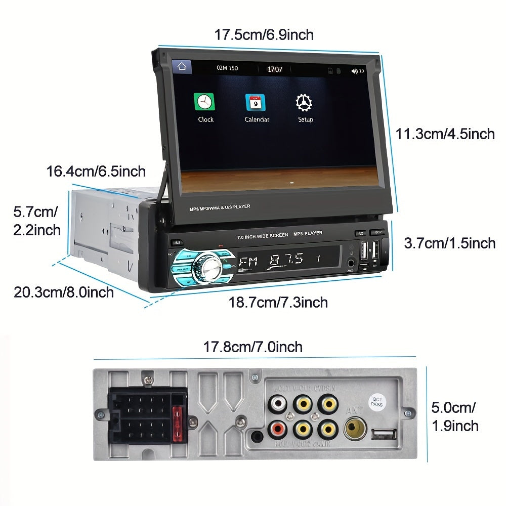Podofo Wireless Carplayer Single Din Car Stereo 7 Inch HD Flip Out Touchscreen with Wireless Car Player Android Auto, Wireless, Type-C/USB/TF/AUX, SWC, FM, Voice Control, Backup Camera