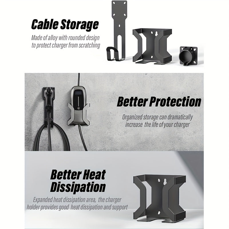 Wall-Mounted Holder Kit for Tesla Charger, Suitable for Indoor And Outdoor Use, Designed for The Model with a Black Mobile Connector Charging Cable, Without Battery