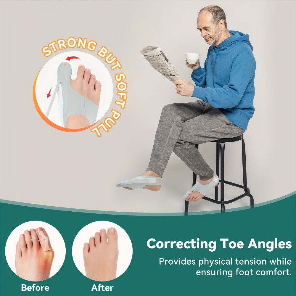Bunion Corrector Sleeves 2-Pack – 4-Point Fixation Big Toe Separator, Adjustable Day & Night Hammer Toe Straightener for Men & Women