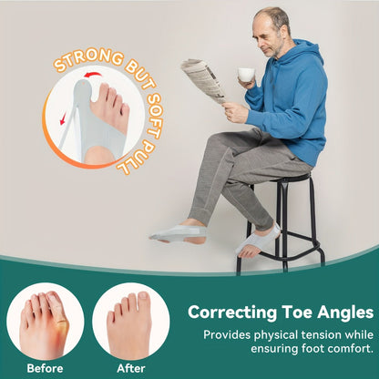 Bunion Corrector Sleeves 2-Pack – 4-Point Fixation Big Toe Separator, Adjustable Day & Night Hammer Toe Straightener for Men & Women
