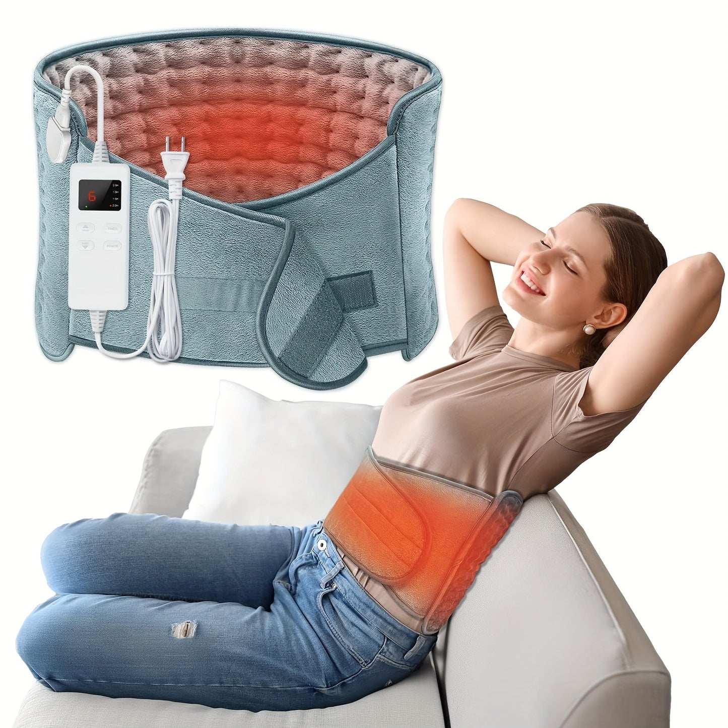 Electric Heating Belt for Back Pain Relief – 12x24 Inch Heated Waist Wrap with 6 Heating Levels, 4 Timer Settings & 6-Hour Auto Shutoff, Adjustable Fit for Men and Women
