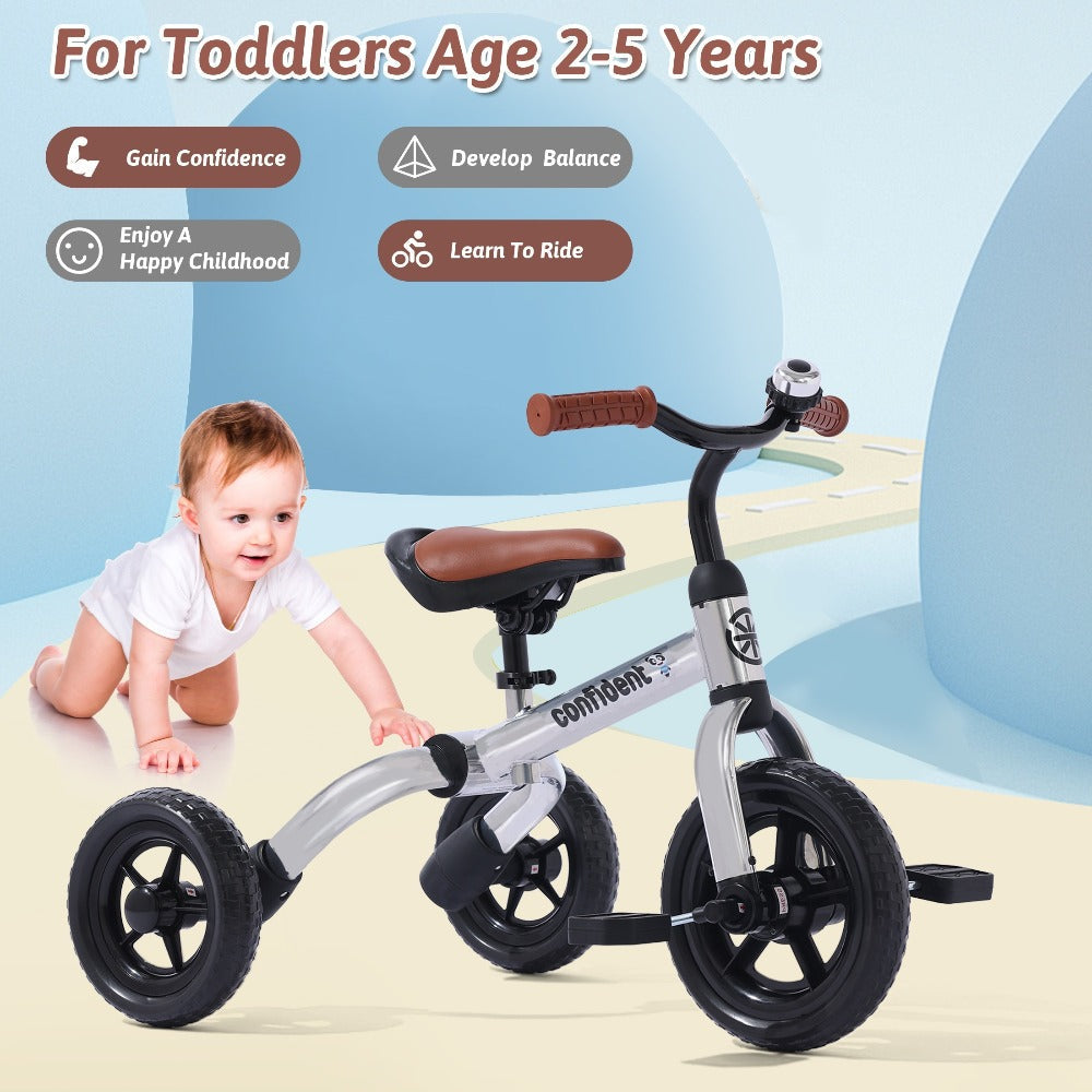 3-in-1 Kids Tricycle Balance Bike Carbon Steel Frame EVA Wheels Foldable Detachable Pedal Adjustable Seat 55 lb Indoor Outdoor Ride-On Gift Boys Girls Ages 2-5 Green