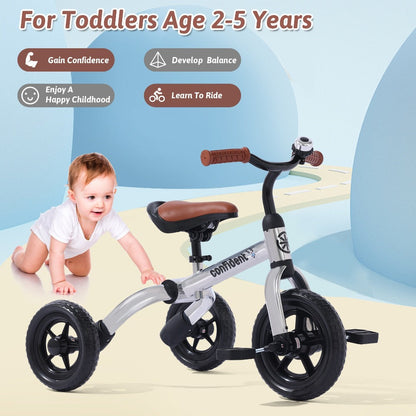 3-in-1 Kids Tricycle Balance Bike Carbon Steel Frame EVA Wheels Foldable Detachable Pedal Adjustable Seat 55 lb Indoor Outdoor Ride-On Gift Boys Girls Ages 2-5 Green