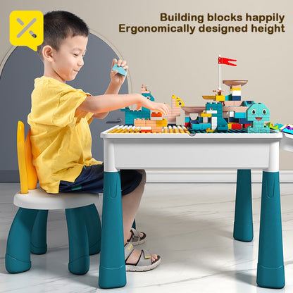 Kids Activity Table Building Blocks LEGO Compatible Play Table for Toddlers – Durable ABS Plastic Space-Saving Corner Design, Birthday Christmas Gift for Boys Girls Ages 3+