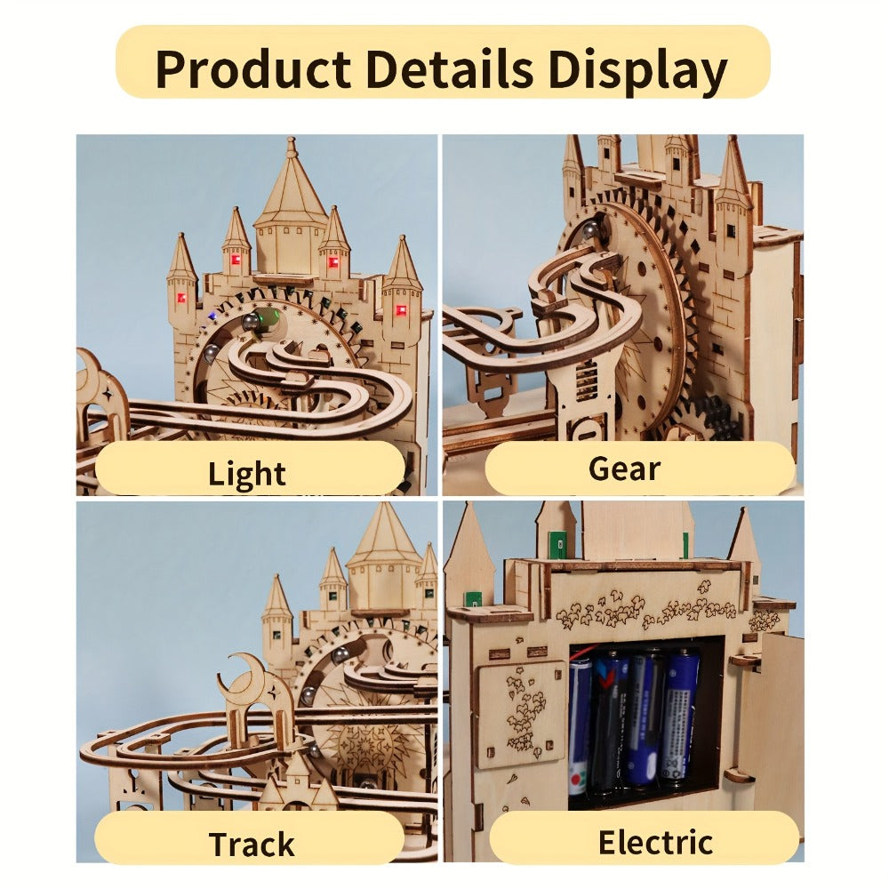 Electric Marble Run Set 3D Handmade Logic Building Construction Puzzle – Educational STEM Toy for Kids Teens Adults, Logical Thinking Engineering Activity, Birthday Christmas Holiday Gift