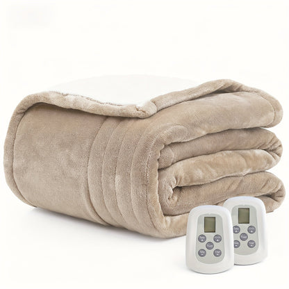 Dual Control Electric Heated Blanket with 10 Heat Levels - 10-Hour Auto Shutoff, Overheat Protection, Fast Heating, Soft Flannel, Machine Washable, 4 Sizes & 4 Colors, Bedroom Gift Blanket