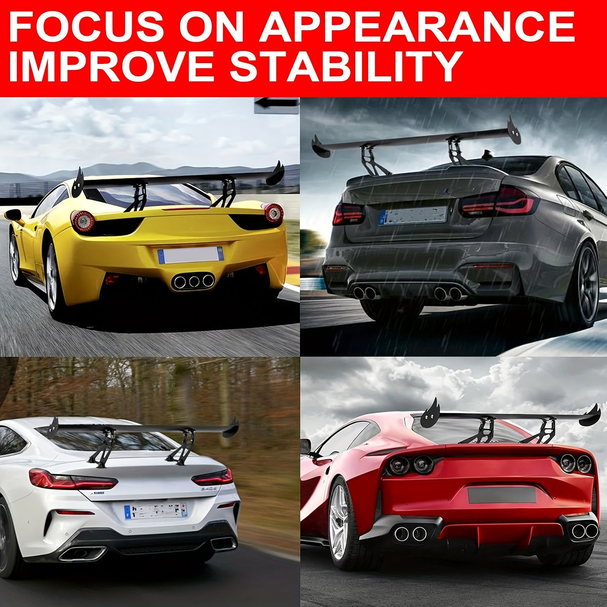 43.3-Inch Enhanced Wing Spoiler Universal Adjustable GT GTR Style Rear Sport Spoiler for 99% of Sedan Vehicles, Tuning Additions Trim Tail Air Deflector Dam Trunk Lip in Glossy Black Or Carbon Style Decoration
