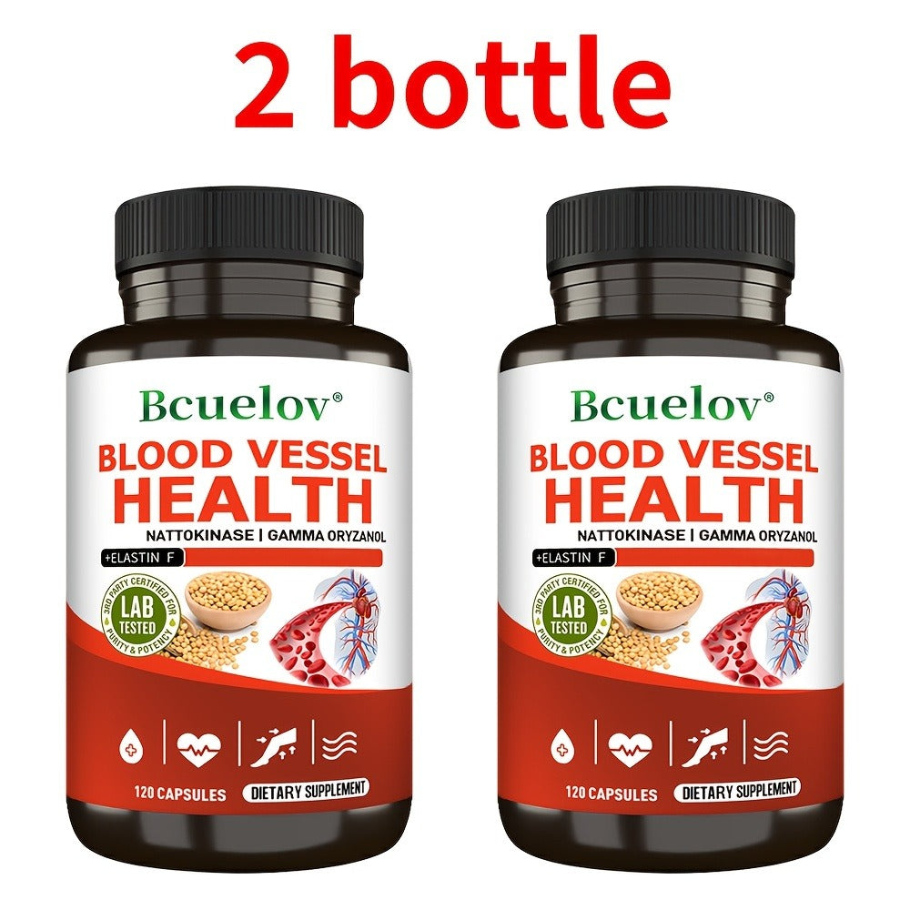 Nattokinase Supplement 120 or 240 Capsules — Gamma-Oryzanol Cardiovascular Formula for Heart Health, Brain Circulation & Cholesterol Balance | Natural Enzyme Capsules for Women & Men
